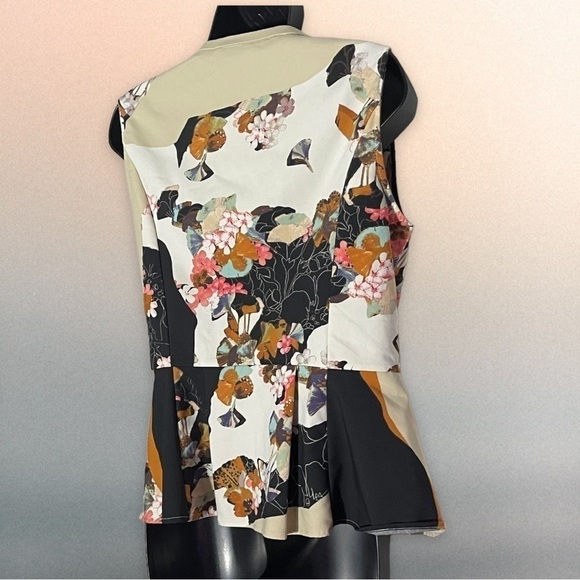 3.1 Phillip Lim for Target Khaki Floral Patchwork Zip Peplum Vest Blouse Medium - Picture 7 of 11
